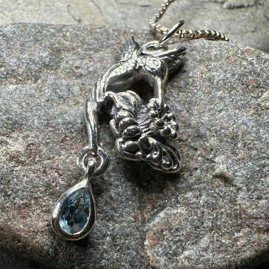 Summer Rain Hummingbird Necklace with Blue Topaz — view 6