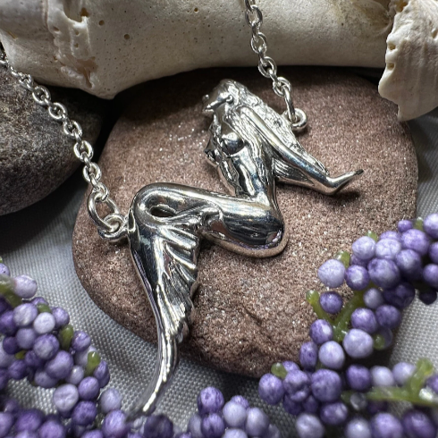 Ocean Mermaid Goddess Necklace in Sterling Silver — view 3
