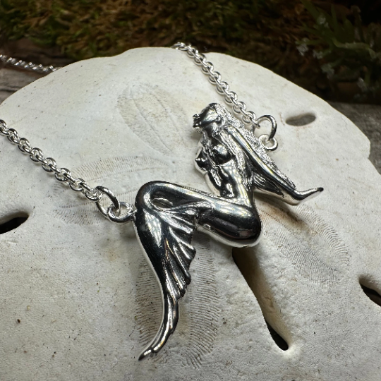 Ocean Mermaid Goddess Necklace in Sterling Silver — view 4
