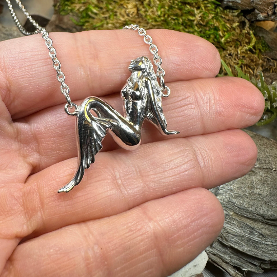 Ocean Mermaid Goddess Necklace in Sterling Silver — view 10