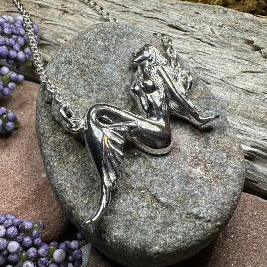 Ocean Mermaid Goddess Necklace in Sterling Silver — view 8