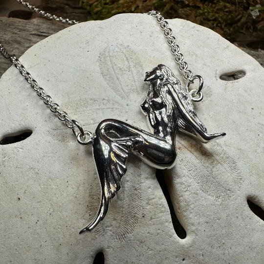 Ocean Mermaid Goddess Necklace in Sterling Silver — view 6