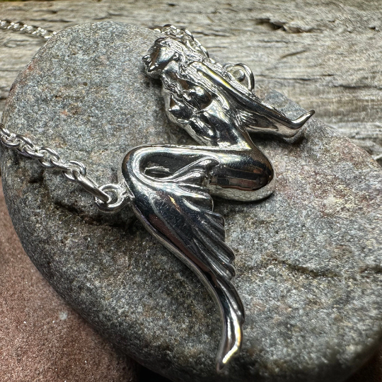 Ocean Mermaid Goddess Necklace in Sterling Silver — view 12