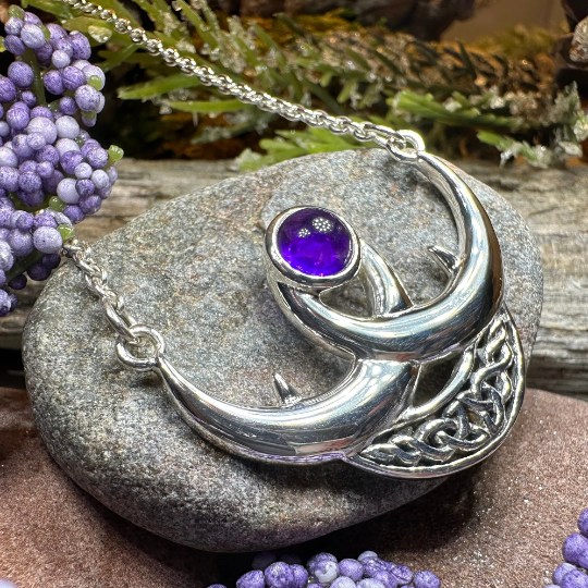 Beauty of Triple Moon Celtic Necklace in Sterling Silver — view 5