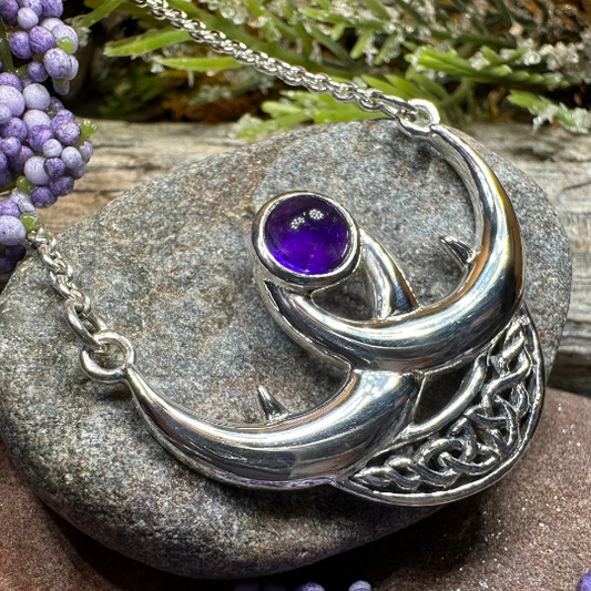 Beauty of Triple Moon Celtic Necklace in Sterling Silver — view 3