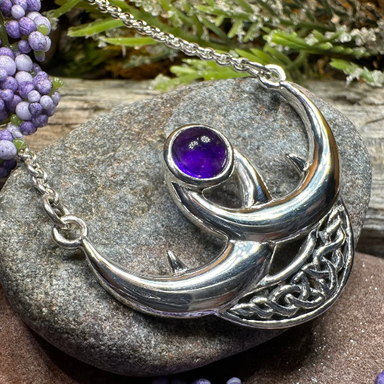 Beauty of Triple Moon Celtic Necklace in Sterling Silver