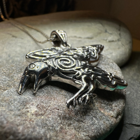 Load image into Gallery viewer, Dauntless Celtic Raven Necklace in Sterling Silver
