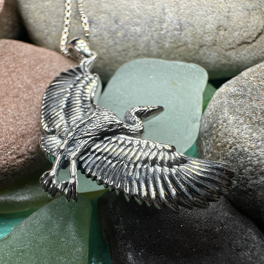 Good Fortune Crane Necklace in Sterling Silver
