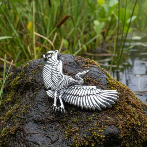 Load image into Gallery viewer, Good Fortune Crane Necklace in Sterling Silver
