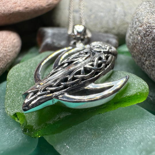 Celtic Crescent Moon Owl Necklace in Sterling Silver — view 6