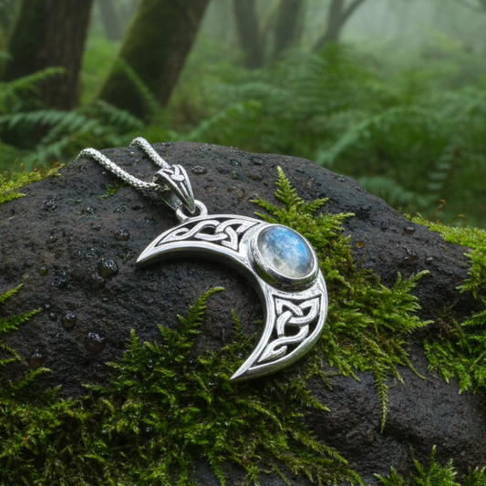 Arlynn Celtic Crescent Moon Necklace in Sterling Silver