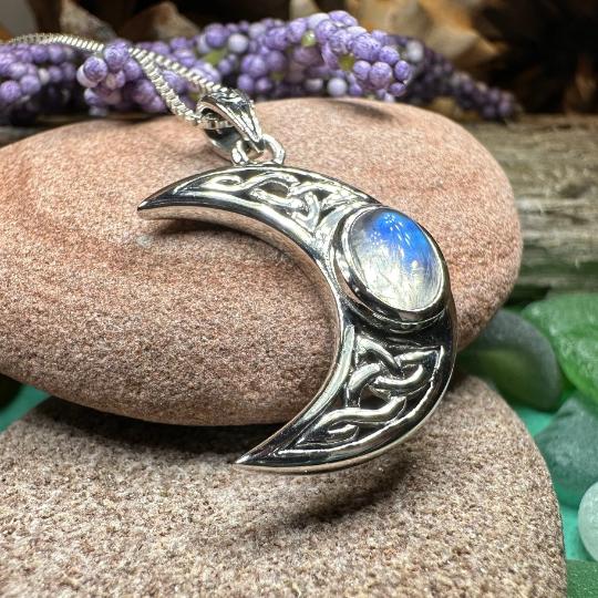 Arlynn Celtic Crescent Moon Necklace in Sterling Silver
