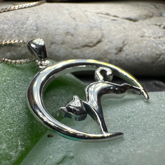 Crescent Moonrise Cat Necklace in Sterling Silver