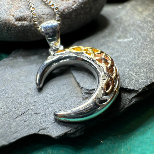Tri-Color Crescent Moon Necklace