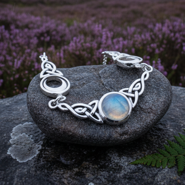 Celtic Triple Moon Necklace in Sterling Silver