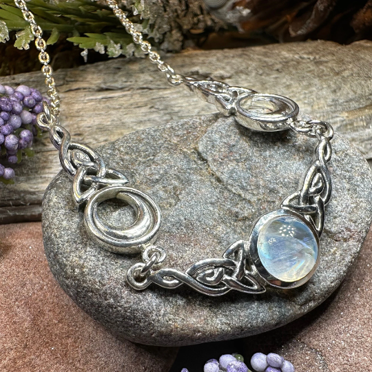Celtic Triple Moon Necklace in Sterling Silver