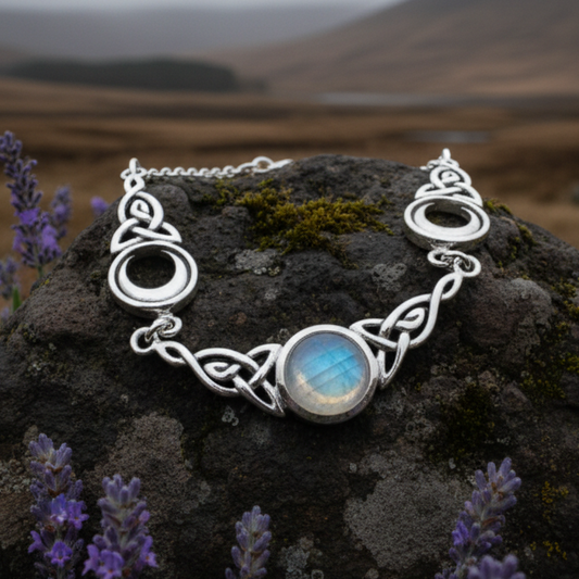 Celtic Triple Moon Necklace in Sterling Silver