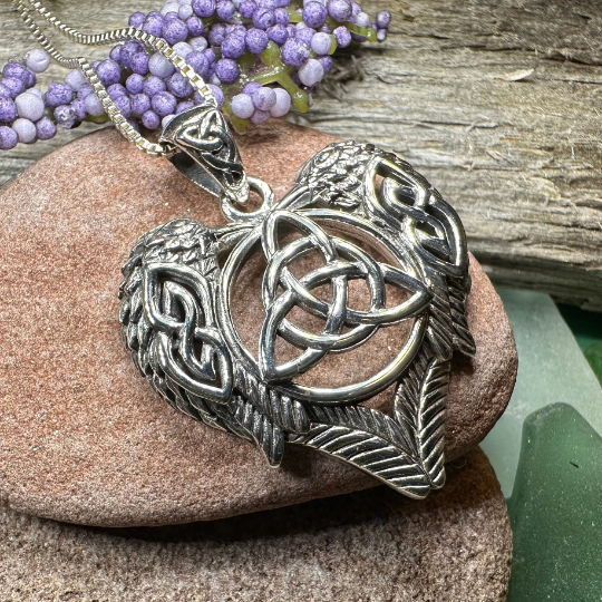 Celtic Raven Lovers Necklace in Sterling Silver — view 4