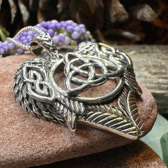 Celtic Raven Lovers Necklace in Sterling Silver — view 5