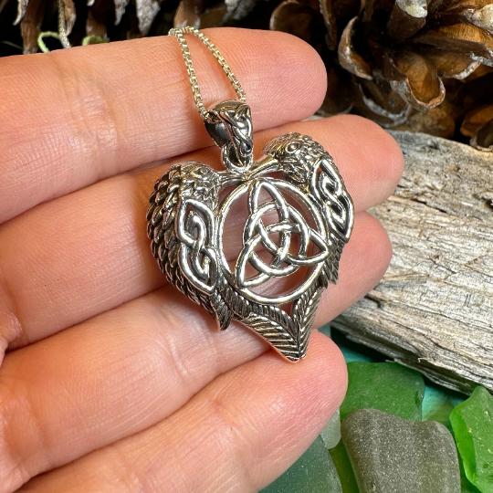 Celtic Raven Lovers Necklace in Sterling Silver — view 6