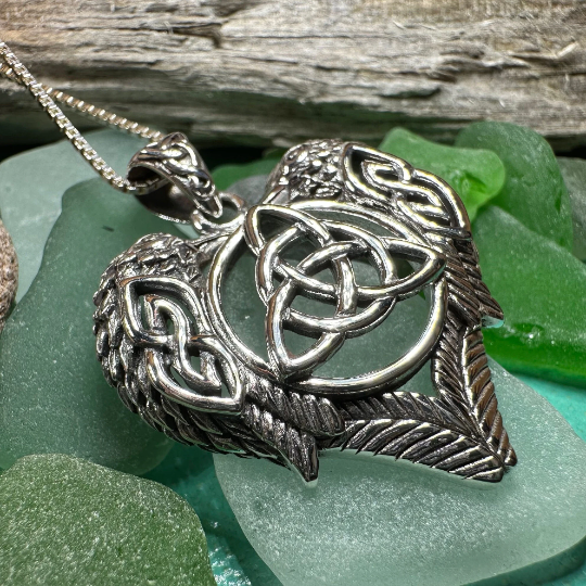Celtic Raven Lovers Necklace in Sterling Silver — view 7