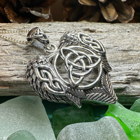 Celtic Raven Lovers Necklace in Sterling Silver — view 3