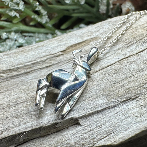Origami Stag Necklace in sterling silver
