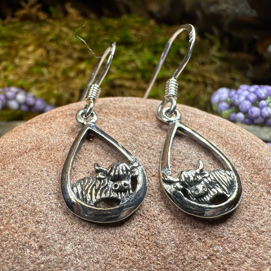 Galloway Scottish Highland Cow Earrings in Sterling Silver