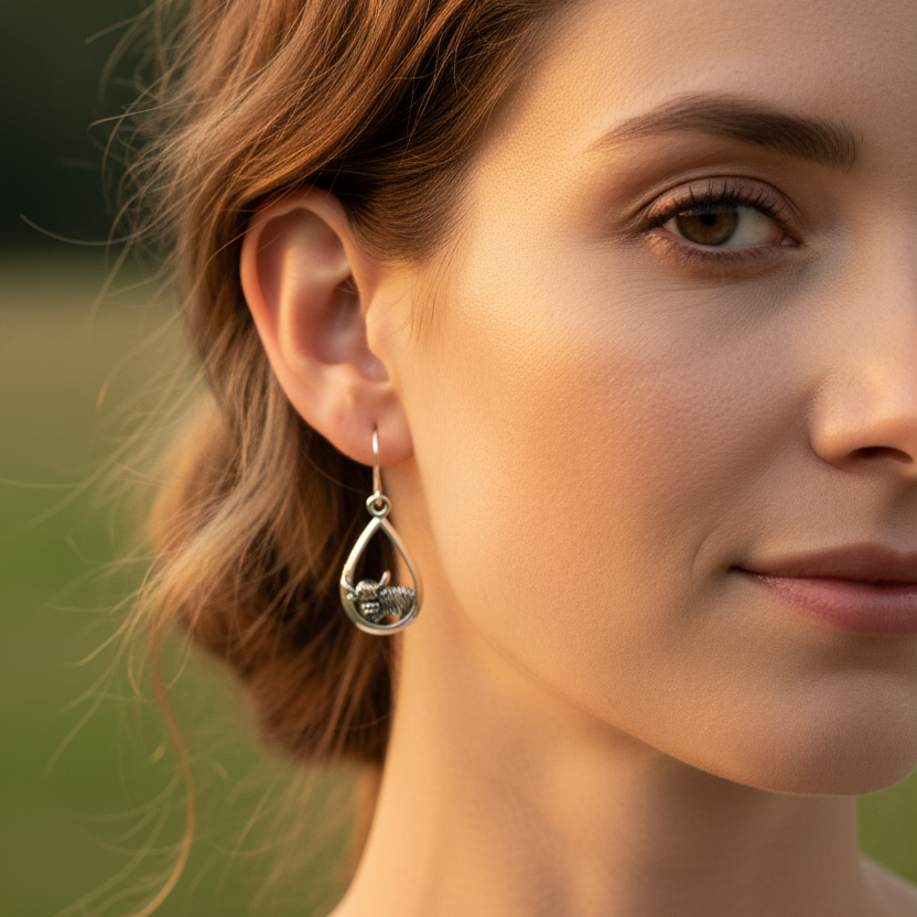 Galloway Scottish Highland Cow Earrings in Sterling Silver