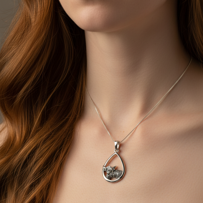 Little Hamish Highland Cow Necklace in Sterling Silver