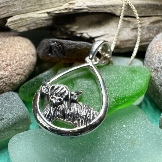 Little Hamish Highland Cow Necklace in Sterling Silver