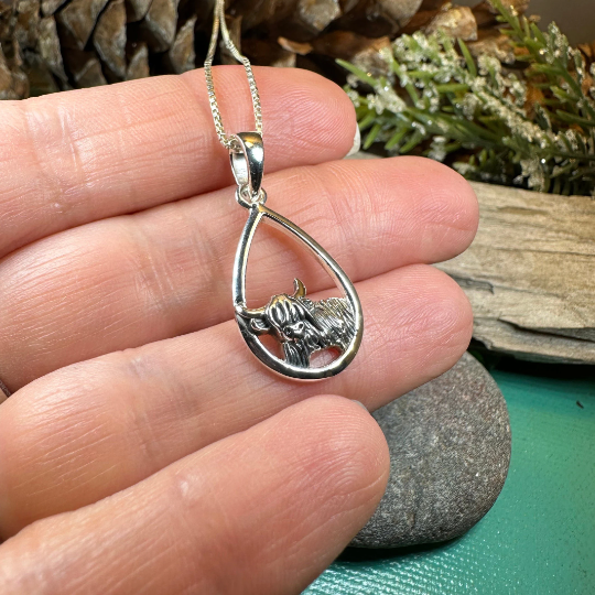 Little Hamish Highland Cow Necklace in Sterling Silver