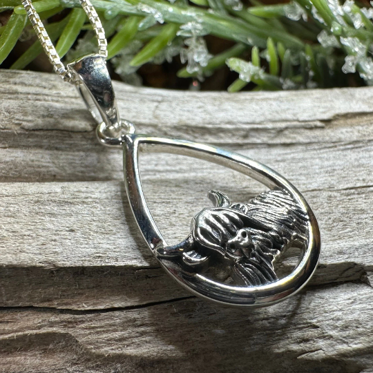 Little Hamish Highland Cow Necklace in Sterling Silver
