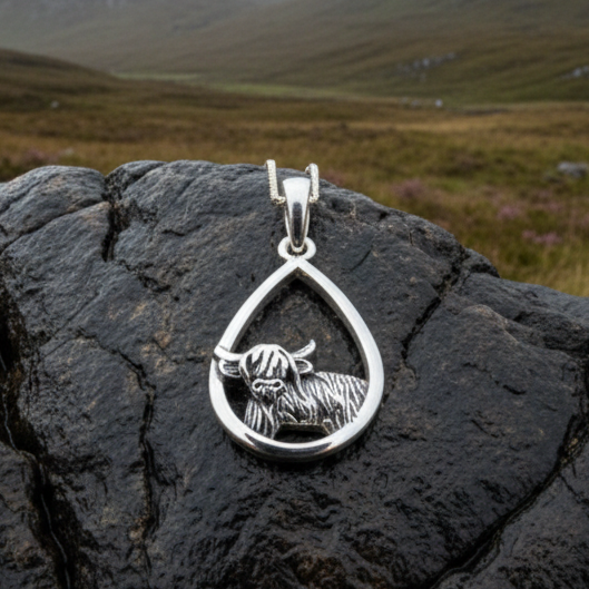 Little Hamish Highland Cow Necklace in Sterling Silver
