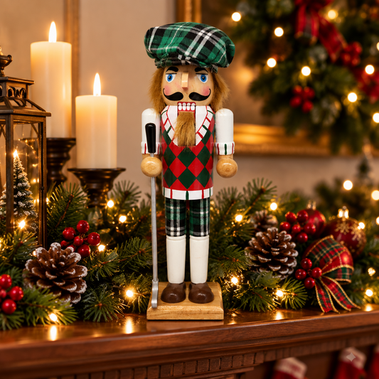Green Plaid Golfer Nutcracker