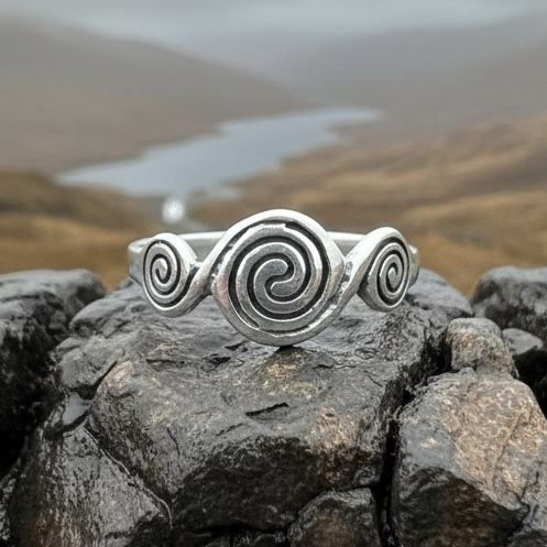 Newgrange Triple Spiral Ring in Sterling Silver
