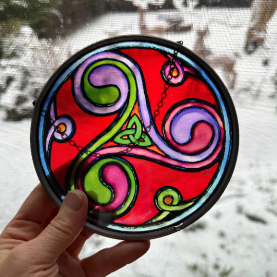 Red Celtic Sprial & Trinity Knot Suncatcher