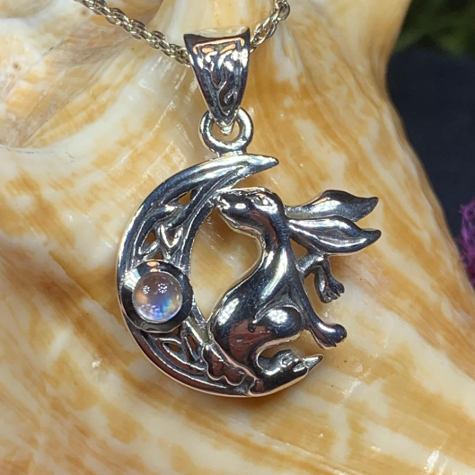 Celtic Rabbit Moon Necklace with Moonstone — view 5