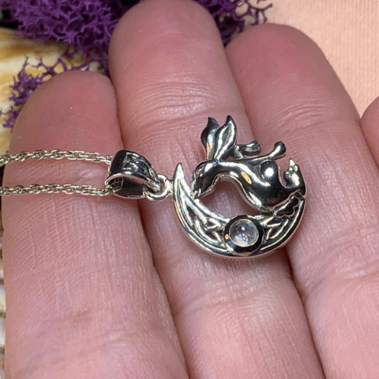 Celtic Rabbit Moon Necklace with Moonstone — view 4
