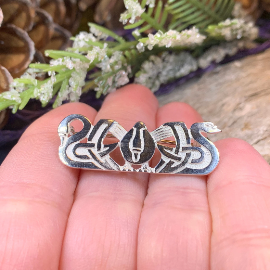 Sterling Silver Three Nornes Swan Brooch - Handmade in Scotland