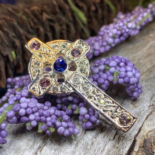 Celtic Cross Crystal Brooch in silver