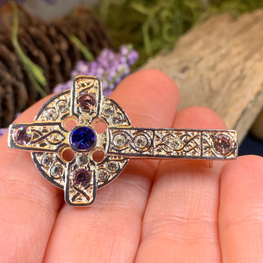 Celtic Cross Crystal Brooch — view 5