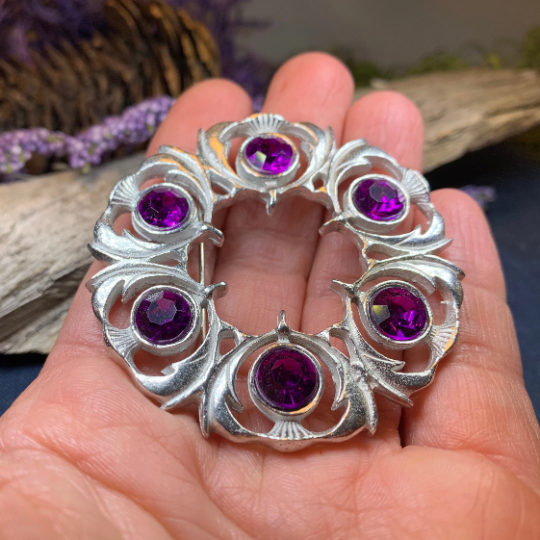 Crystal Celtic Thistle Brooch - Handmade in Scotland — view 7