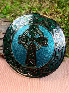Enamel Celtic Cross Round Brooch