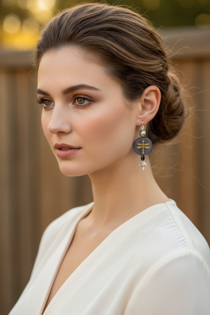 Pearl Dragonfly Earrings — view 2