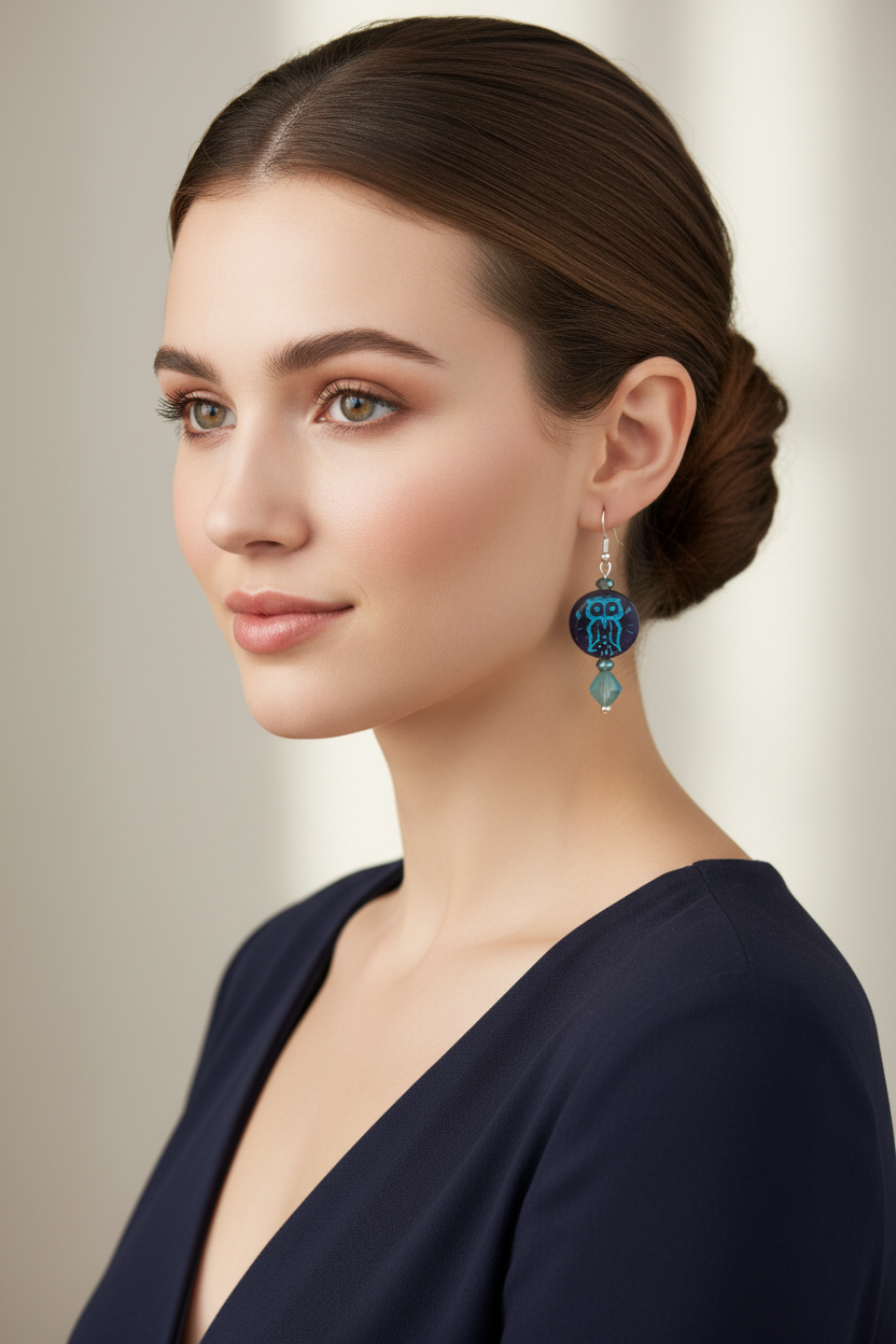 Mystical Blue Owl Earrings — view 2