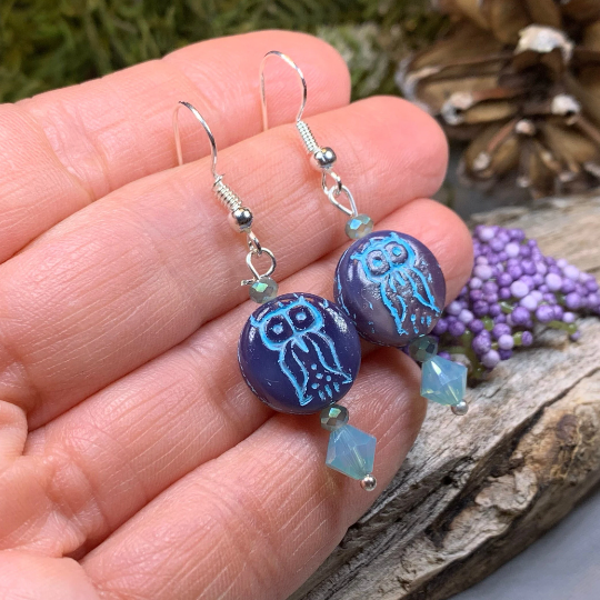 Mystical Blue Owl Earrings — view 4