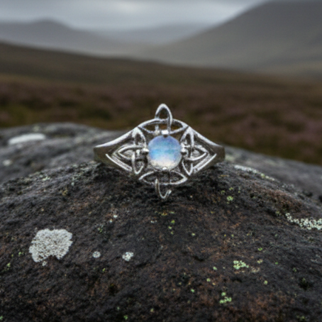 Celtic Starshine Moonstone Ring in Sterling Silver — view 5