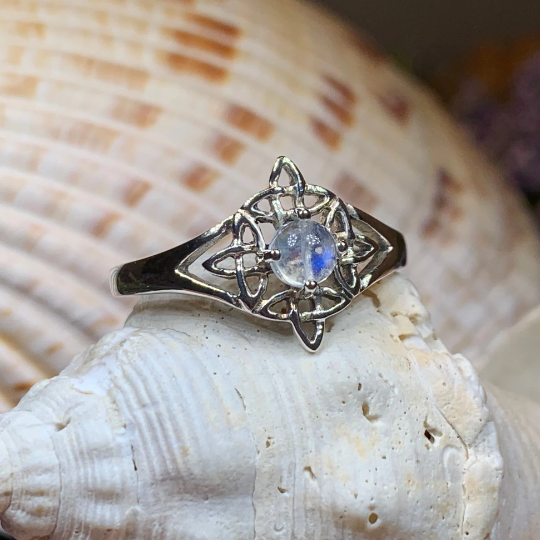 Celtic Starshine Moonstone Ring in Sterling Silver — view 9