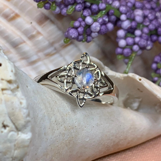 Celtic Starshine Moonstone Ring in Sterling Silver — view 7